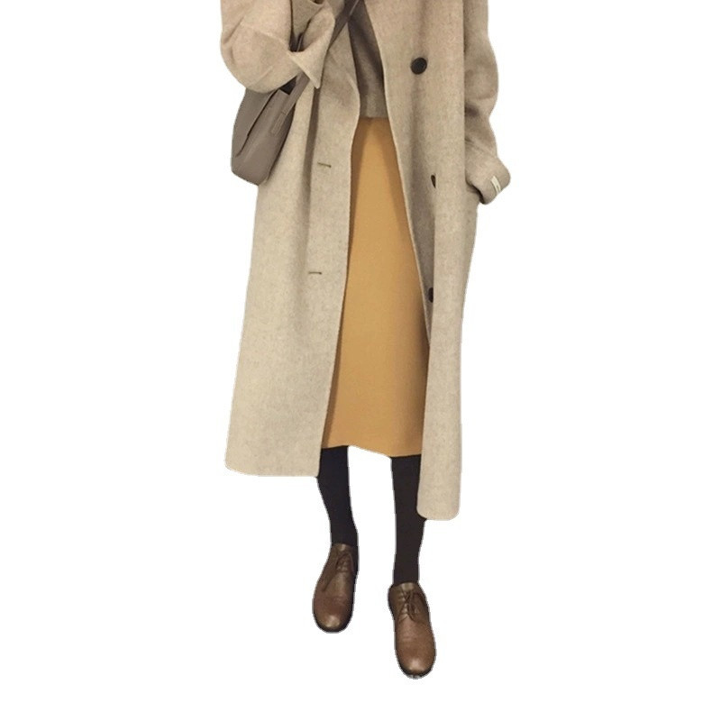 2021, nou stil Harajuku, haină de lână, cu două fețe, cașmir, pulover de lungime medie, iarnă, simplu Qm*