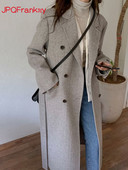 Toamnă iarnă stil nou haină de lână, guler pentru costum de femei, haină gri de lână pentru seniori, centură până la genunchi, haină coreeană din pânză de lână pentru femei