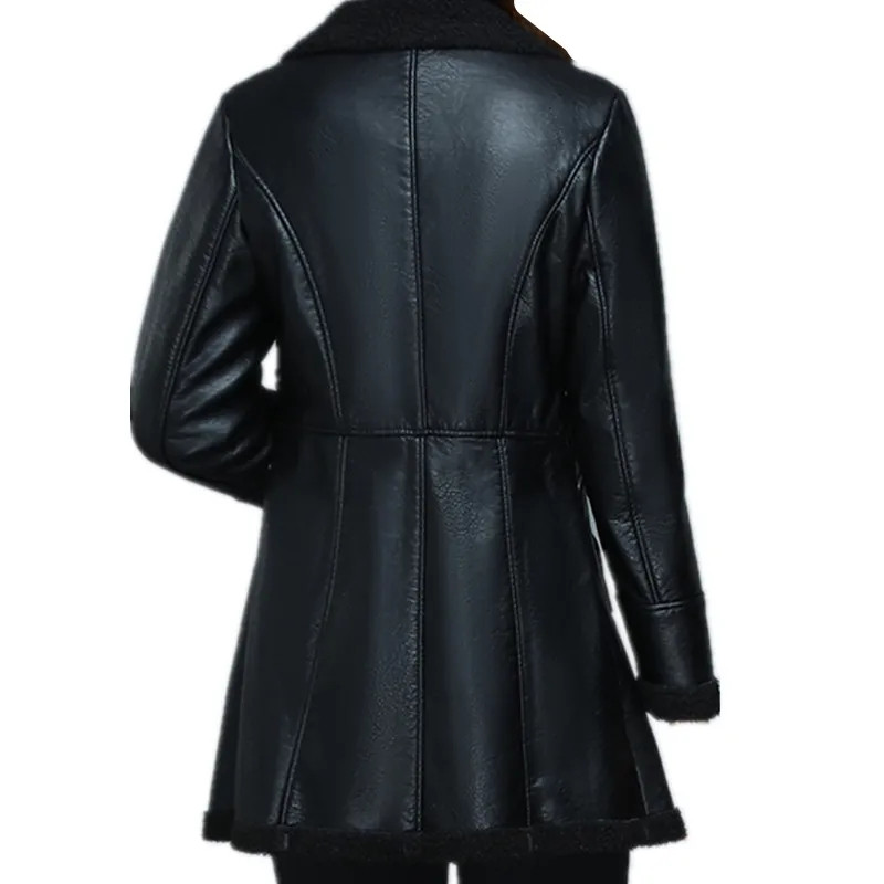 XL-6XL Ženska kožna jakna Jesen Zima Srednje duga motociklistička vjetrovka od umjetne kože Zimski debeli kaput od baršuna