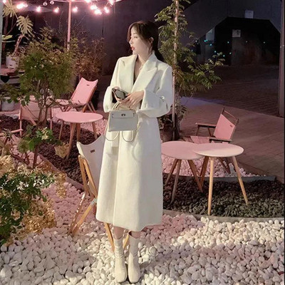 2023, toamnă și iarnă, haină nouă pentru femei, design cu închidere în talie, senzație peste genunchi, temperament de calitate înaltă, haină de lână, lungă, medie