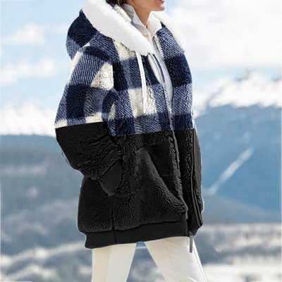 Jachetă cu buzunare laterală cu glugă, cu mânecă lungă, cu fermoar, cu imprimeu pentru femei