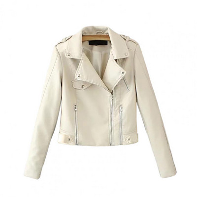 Jachetă din piele artificială pentru femei, cu rever, mâneci lungi, buzunar cu fermoar, toamnă, iarnă, culoare solidă, haină motocicletă Streetwear chaquetas куртки