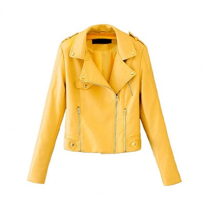 Jachetă din piele artificială pentru femei, cu rever, mâneci lungi, buzunar cu fermoar, toamnă, iarnă, culoare solidă, haină motocicletă Streetwear chaquetas куртки