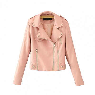 Jachetă din piele artificială pentru femei, cu rever, mâneci lungi, buzunar cu fermoar, toamnă, iarnă, culoare solidă, haină motocicletă Streetwear chaquetas куртки