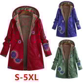 Kapucnis hosszú ujjú kabát 2023-as téli, európai és amerikai női nyomtatott kör nagy, alkalmi szőrme cipzár, meleg virágok