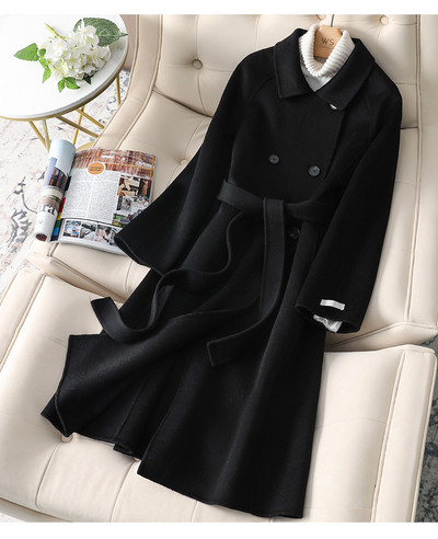 2023, toamnă iarnă, modă coreeană, reversibilă, din cașmir, haină subțire, de lungime medie, haine pentru femei