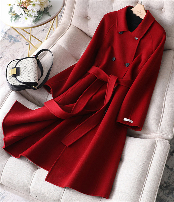 2023, toamnă iarnă, modă coreeană, reversibilă, din cașmir, haină subțire, de lungime medie, haine pentru femei