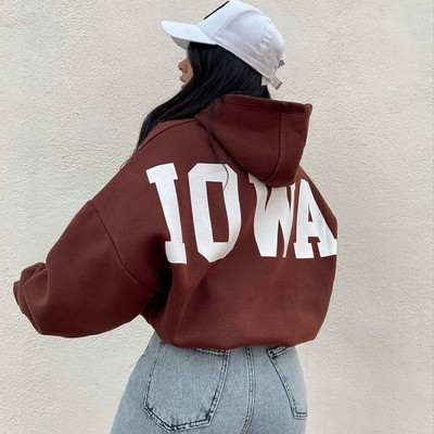 Hanorac imprimat cu numere Y2K cu litere Topuri, ocazional, cu mânecă lungă, pentru femei, pulover largi, hanorac cu glugă, toamnă, iarnă, pentru petrecerea timpului liber