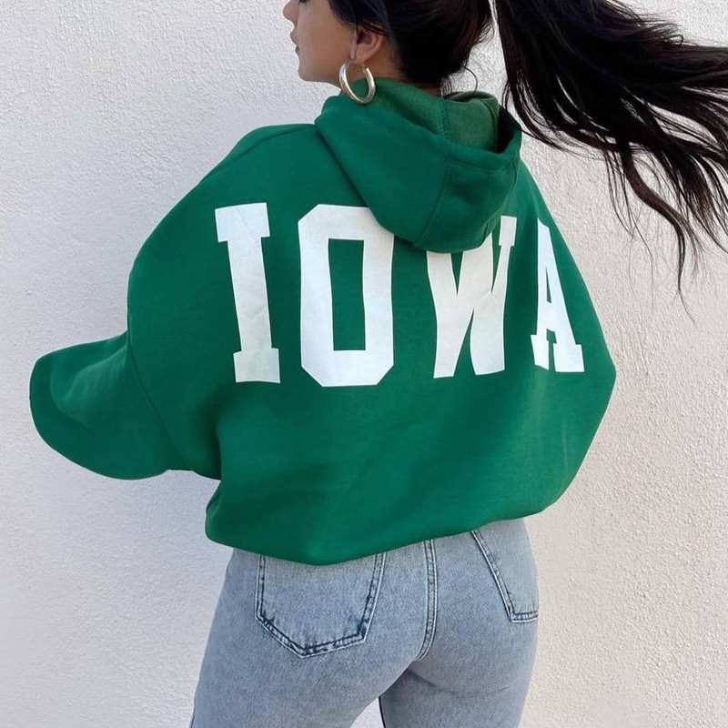 Hanorac imprimat cu numere Y2K cu litere Topuri, ocazional, cu mânecă lungă, pentru femei, pulover largi, hanorac cu glugă, toamnă, iarnă, pentru petrecerea timpului liber