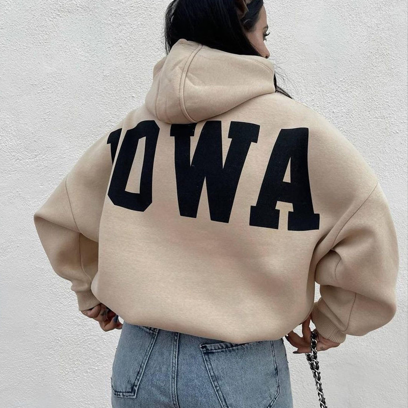 Hanorac imprimat cu numere Y2K cu litere Topuri, ocazional, cu mânecă lungă, pentru femei, pulover largi, hanorac cu glugă, toamnă, iarnă, pentru petrecerea timpului liber