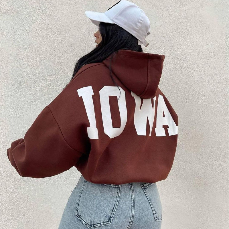 Hanorac imprimat cu numere Y2K cu litere Topuri, ocazional, cu mânecă lungă, pentru femei, pulover largi, hanorac cu glugă, toamnă, iarnă, pentru petrecerea timpului liber