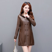 Modes liela izmēra 3XL 4XL sieviešu ādas jaka garš mētelis sieviešu 2023. gada pavasaris un rudens Sieviešu apģērbi Virsdrēbes ar kapuci Jauns