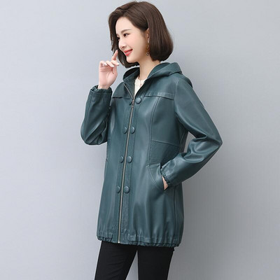 Modes liela izmēra 3XL 4XL sieviešu ādas jaka garš mētelis sieviešu 2023. gada pavasaris un rudens Sieviešu apģērbi Virsdrēbes ar kapuci Jauns