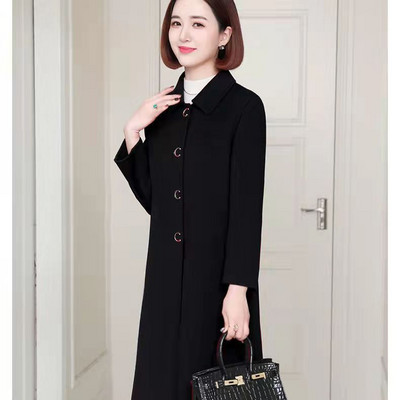 Vuneni kaput Ženska jesen i zima 2023. Nova modna široka ženska jakna Crna srednja i duga ženska gornja odjeća Debela