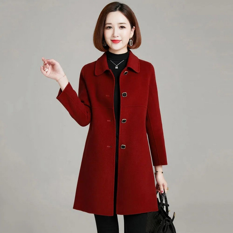 Vuneni kaput Ženska jesen i zima 2023. Nova modna široka ženska jakna Crna srednja i duga ženska gornja odjeća Debela