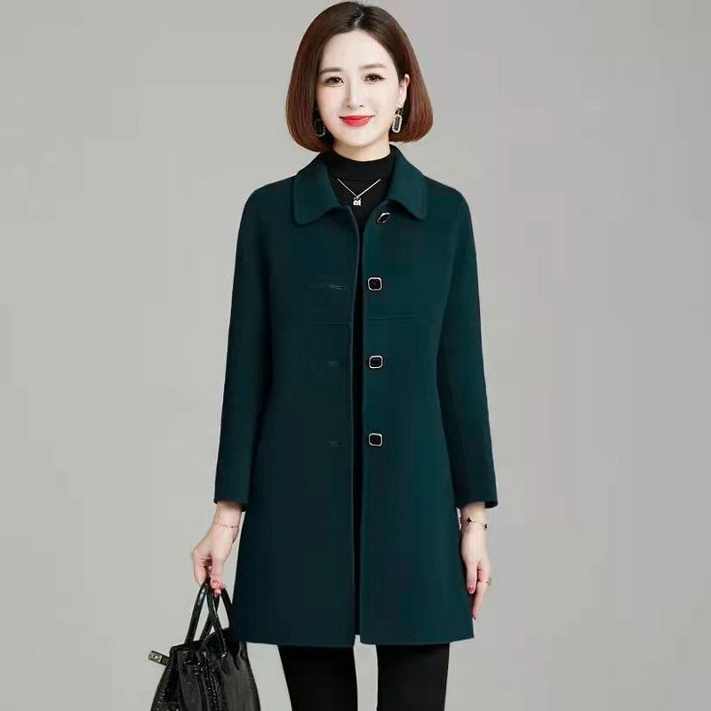 Vuneni kaput Ženska jesen i zima 2023. Nova modna široka ženska jakna Crna srednja i duga ženska gornja odjeća Debela