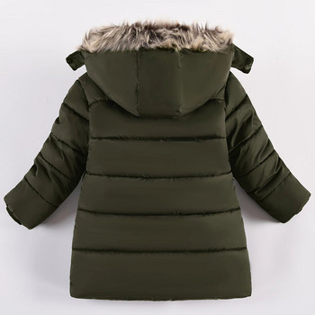 2023 Зимно яке за момчета Нова модна кожена яка Поддържайте топлината Бебешко палто с качулка и цип Връхни дрехи Подарък за рожден ден 3-8 години Детски дрехи