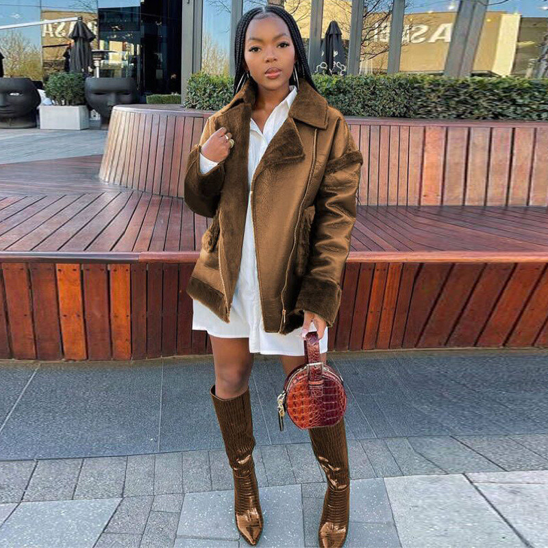 Jesen Zima Debele tople bunde od umjetnog krzna Ženske kožne plišane jakne Ženske tanke motociklističke Osnovne jakne Plišana ležerna gornja odjeća