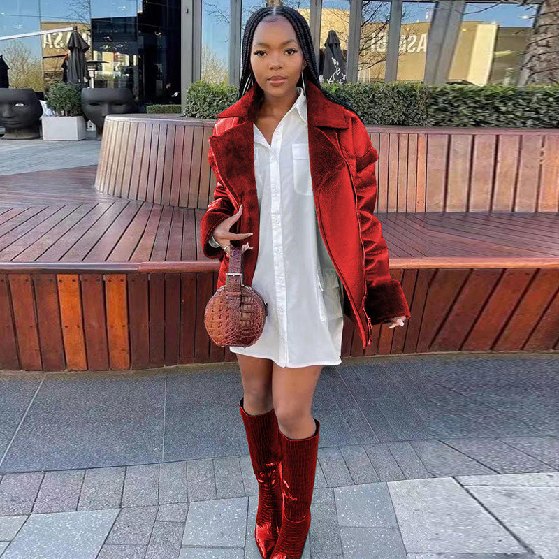 Jesen Zima Debele tople bunde od umjetnog krzna Ženske kožne plišane jakne Ženske tanke motociklističke Osnovne jakne Plišana ležerna gornja odjeća