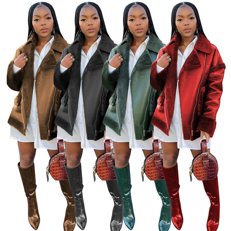 Jesen Zima Debele tople bunde od umjetnog krzna Ženske kožne plišane jakne Ženske tanke motociklističke Osnovne jakne Plišana ležerna gornja odjeća