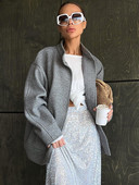 High Street Chic, gri, cu nasturi, jachete cu guler de birou, toamnă, ocazional, cu mânecă lungă, topuri largi, femei 2023