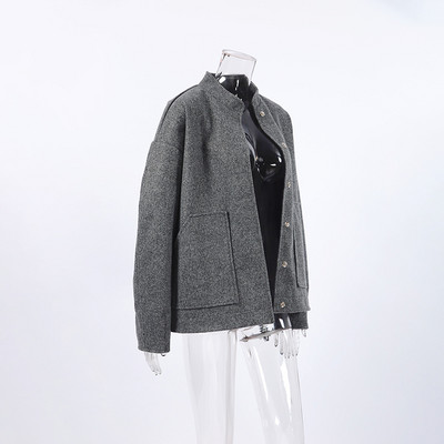 High Street Chic, gri, cu nasturi, jachete cu guler de birou, toamnă, ocazional, cu mânecă lungă, topuri largi, femei 2023