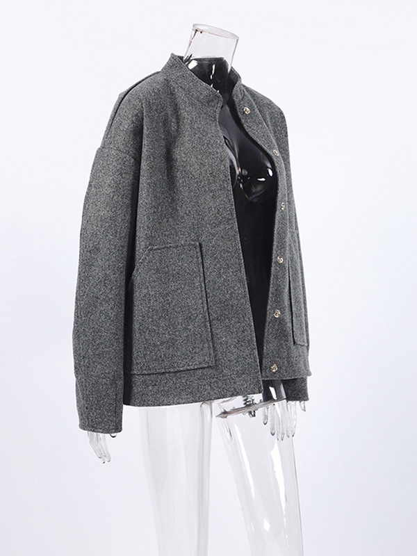 High Street Chic, gri, cu nasturi, jachete cu guler de birou, toamnă, ocazional, cu mânecă lungă, topuri largi, femei 2023