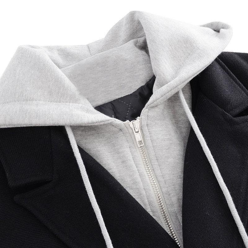 Divdaļīgs viltots vilnas mētelis sieviešu ziema, jauna korejiešu versija, brīvs, silts vidēja garuma vilnas mētelis ar kapuci Sieviešu vēja necaurlaidīgs mētelis