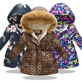 Jachetă lungă imprimată cu desene animate de iarnă pentru bebeluși fetite, pentru copii, păstrează căldura groasă, parkas leopard, paltoane pentru copii, fete, îmbrăcăminte exterioară, haine pentru fete