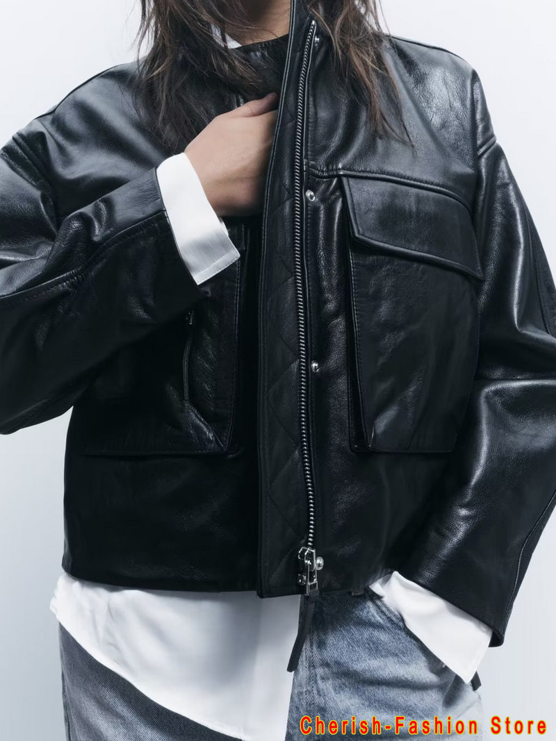 2023-as őszi PU bőr Vágott dzsekik Női Vintage ruhák Téli Harajuku Gomb Alkalmi cipzáras Utcai Kabátok Márka Hot