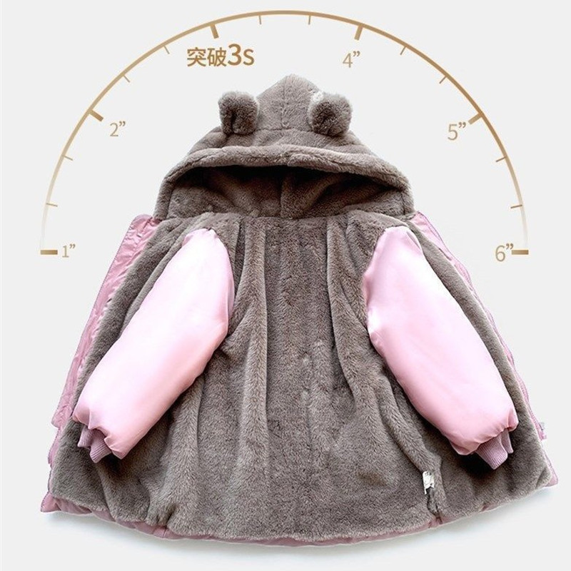 Fete cu glugă, plus catifea, îmbrăcăminte exterioară îngroșată, haine calde de iarnă, jachetă parkas, jachete drăguțe și solide, haine casual pentru copii, nou 2023