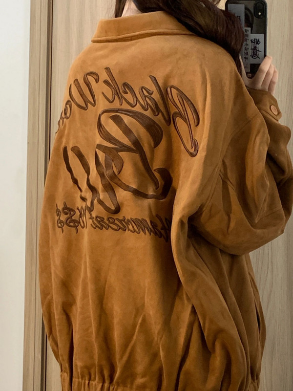 Jachetă bomber din piele intoarsa Y2k, pentru femei, cu broderie cu litere, cu fermoar coreean, Harajuku, paltoane largi de baseball, jachetă casual vintage, jachetă