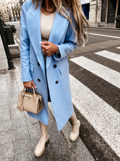 Novi elegantni ženski kaput za jesen i zimu 2022., modni vuneni kaputi s dugim odijelom i ovratnikom, ženski šik kaput toplog temperamenta