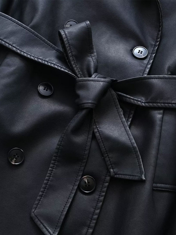 Ženska jesen 2023., nova moda, ležerni dugi kaput od umjetne kože, retro, šik dugih rukava, kopča za remen, uski kroj, gornja odjeća Mujer