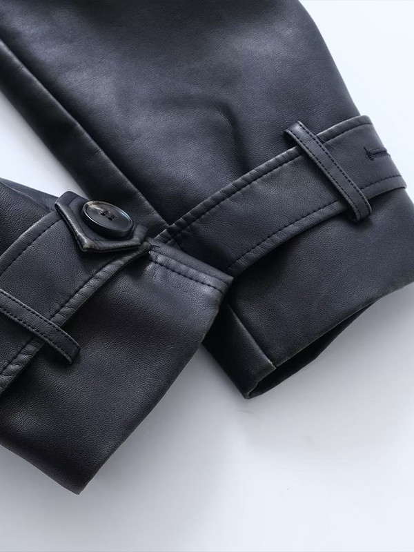 Ženska jesen 2023., nova moda, ležerni dugi kaput od umjetne kože, retro, šik dugih rukava, kopča za remen, uski kroj, gornja odjeća Mujer