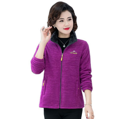 Jachetă din lână polară pentru mamă de vârstă mijlocie, cu guler, toamnă, iarnă, îngroșă, haină scurtă, largi, de dimensiuni mari, pentru femei, cu fermoar, îmbrăcăminte de îmbrăcăminte Top