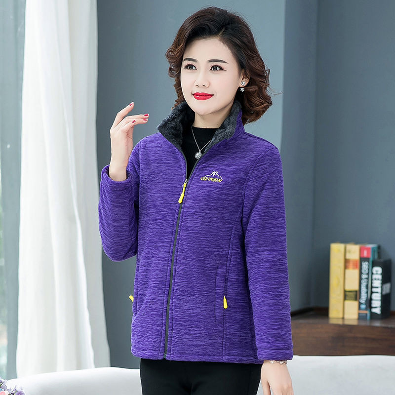 Jachetă din lână polară pentru mamă de vârstă mijlocie, cu guler, toamnă, iarnă, îngroșă, haină scurtă, largi, de dimensiuni mari, pentru femei, cu fermoar, îmbrăcăminte de îmbrăcăminte Top