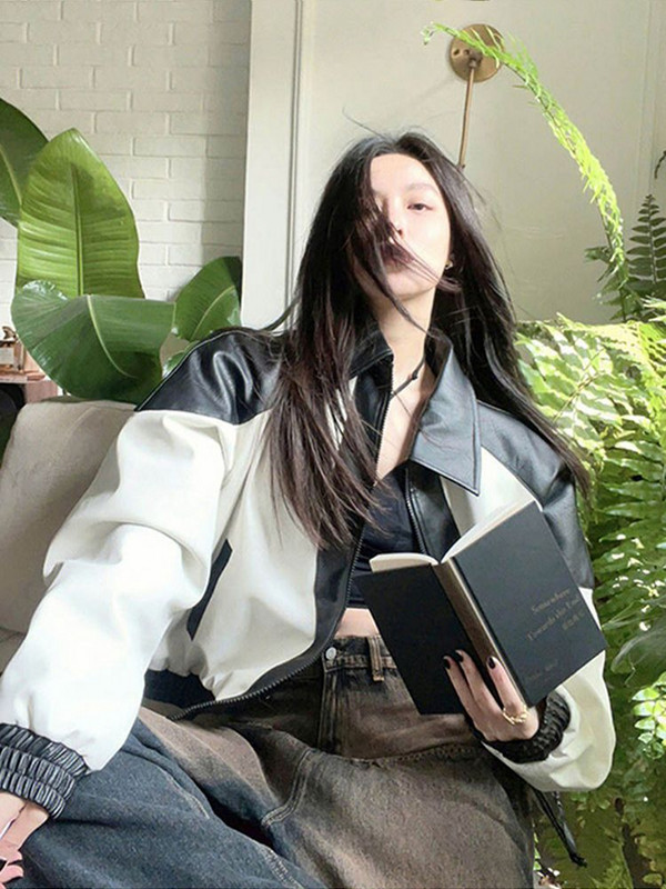 Deeptown Vintage Y2k ādas jaka Sieviešu ielas apģērbs Moto Biker Jakas ar rāvējslēdzēju korejiešu modes lielizmēra rudens ziemas gotu stils