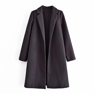 xikom Jesen 2021. Ženski V izrez Elegantni vintage vuneni tanki kaput Modni ženski crni ulični kaput Ženski šik gornja odjeća