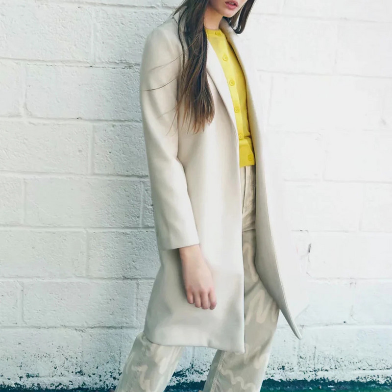 xikom Jesen 2021. Ženski V izrez Elegantni vintage vuneni tanki kaput Modni ženski crni ulični kaput Ženski šik gornja odjeća