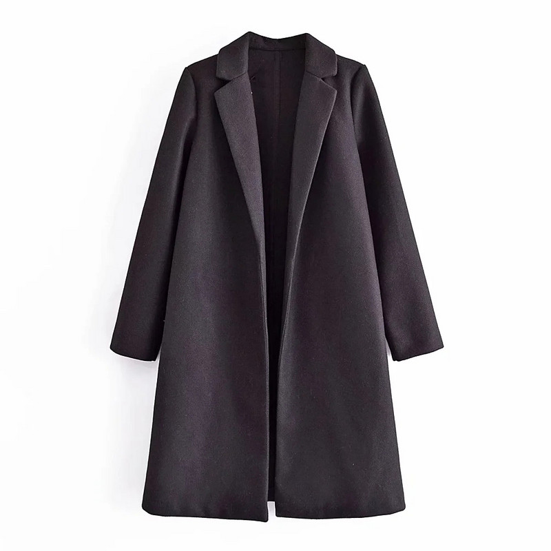 xikom Jesen 2021. Ženski V izrez Elegantni vintage vuneni tanki kaput Modni ženski crni ulični kaput Ženski šik gornja odjeća