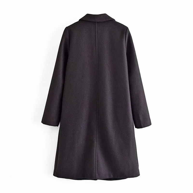 xikom Jesen 2021. Ženski V izrez Elegantni vintage vuneni tanki kaput Modni ženski crni ulični kaput Ženski šik gornja odjeća