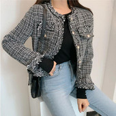 Coreeană Nouă Primăvară Toamnă Îmbrăcăminte pentru Femei Moda Tweed În carouri cu mânecă lungă Paltoane și jachete largi Cardigan versatil pentru damă