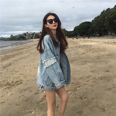 Jachete din denim coreeană pentru femei, buzunare solide, guler răsturnat, îmbrăcăminte elegantă pentru femei, haine de jeans, îmbrăcăminte de stradă, retro Harajuku, crop top nou