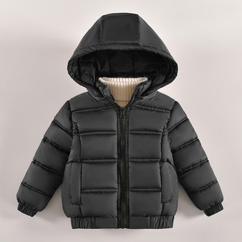 2023 Ново есенно-зимно модно яке за момчета Едноцветно дебело топло връхно облекло с качулка Палто за деца Детски памучни дрехи