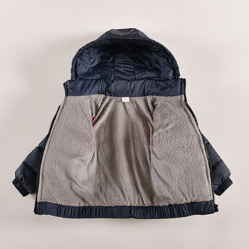 2023 Ново есенно-зимно модно яке за момчета Едноцветно дебело топло връхно облекло с качулка Палто за деца Детски памучни дрехи