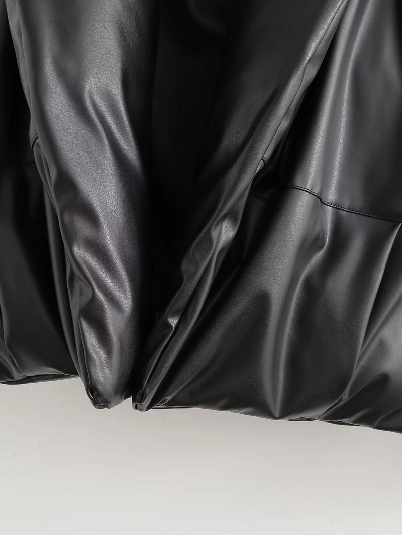 Traf Jachetă puf din piele PU Jachetă bomber umflată pentru femei Jachetă groasă și caldă de iarnă Parka pentru femei Blana din bumbac căptușită Punk