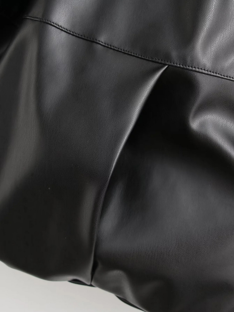 Traf Jachetă puf din piele PU Jachetă bomber umflată pentru femei Jachetă groasă și caldă de iarnă Parka pentru femei Blana din bumbac căptușită Punk