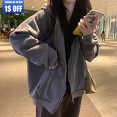 Ženske jednobojne majice s kapuljačom s patentnim zatvaračem Harajuku Y2k Duksevi s kapuljačom s uzicom i dugim rukavima Korejska ležerna jakna s džepovima Ulična odjeća