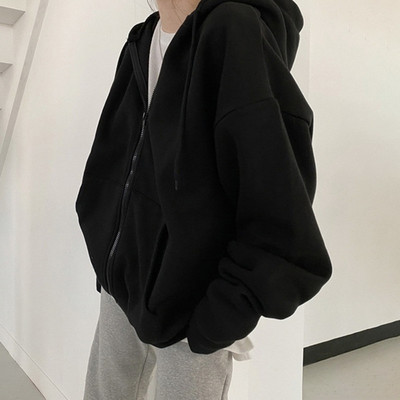 Ženske jednobojne majice s kapuljačom s patentnim zatvaračem Harajuku Y2k Duksevi s kapuljačom s uzicom i dugim rukavima Korejska ležerna jakna s džepovima Ulična odjeća